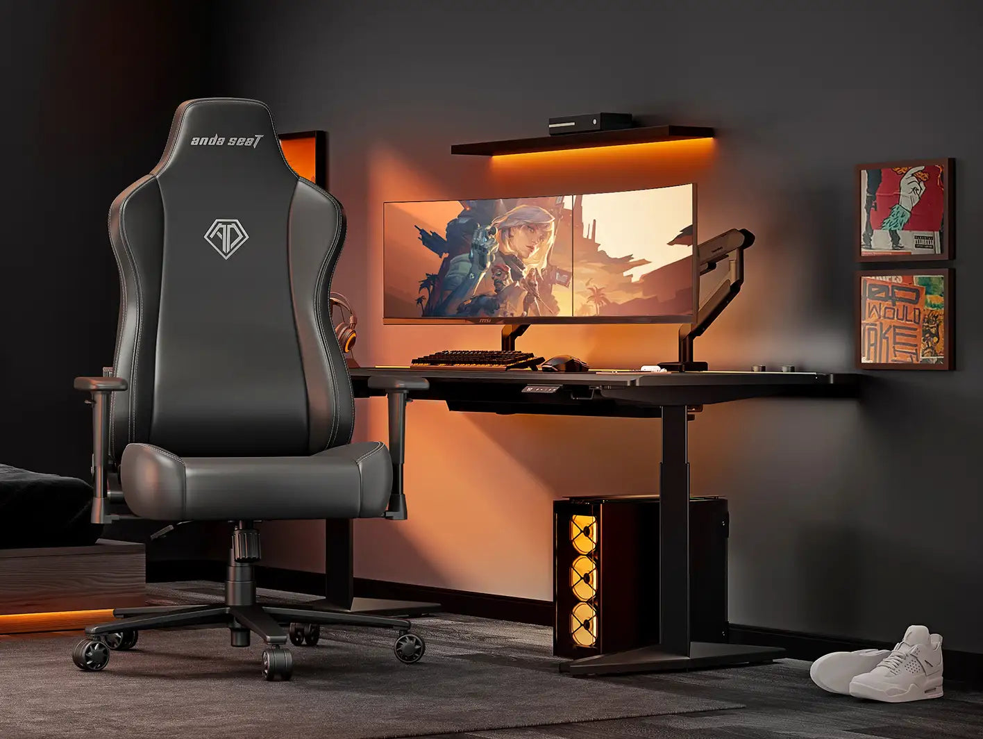 single station video computer gaming chair setup for pro gamers
