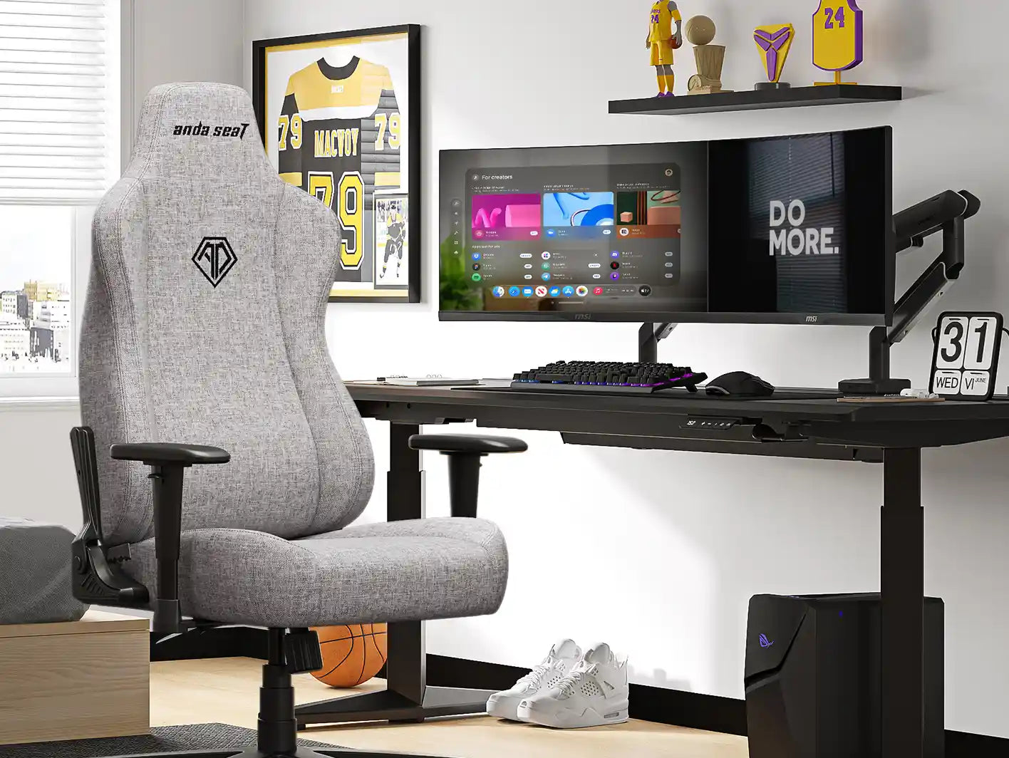 compact bedroom gaming setup with comfortable video gaming chair
