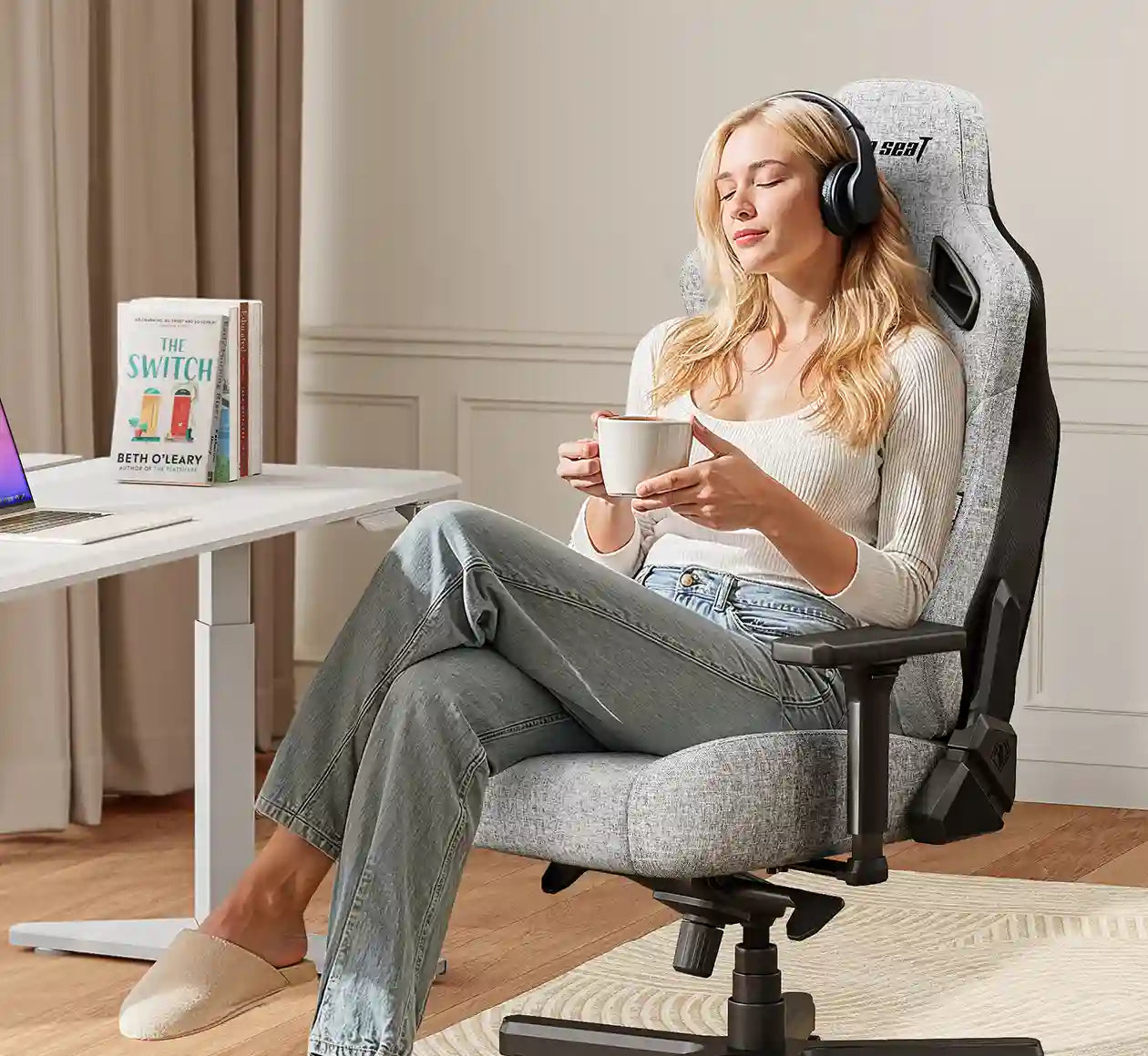 andaseat kaiser 3e gray linen computer gaming chair for women and home office