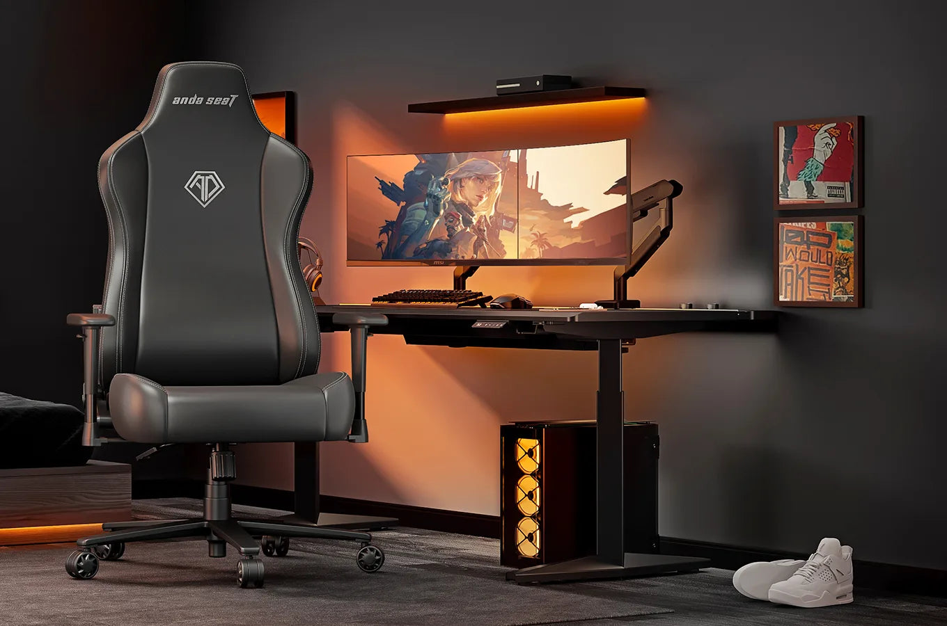 single station video computer gaming chair setup for pro gamers