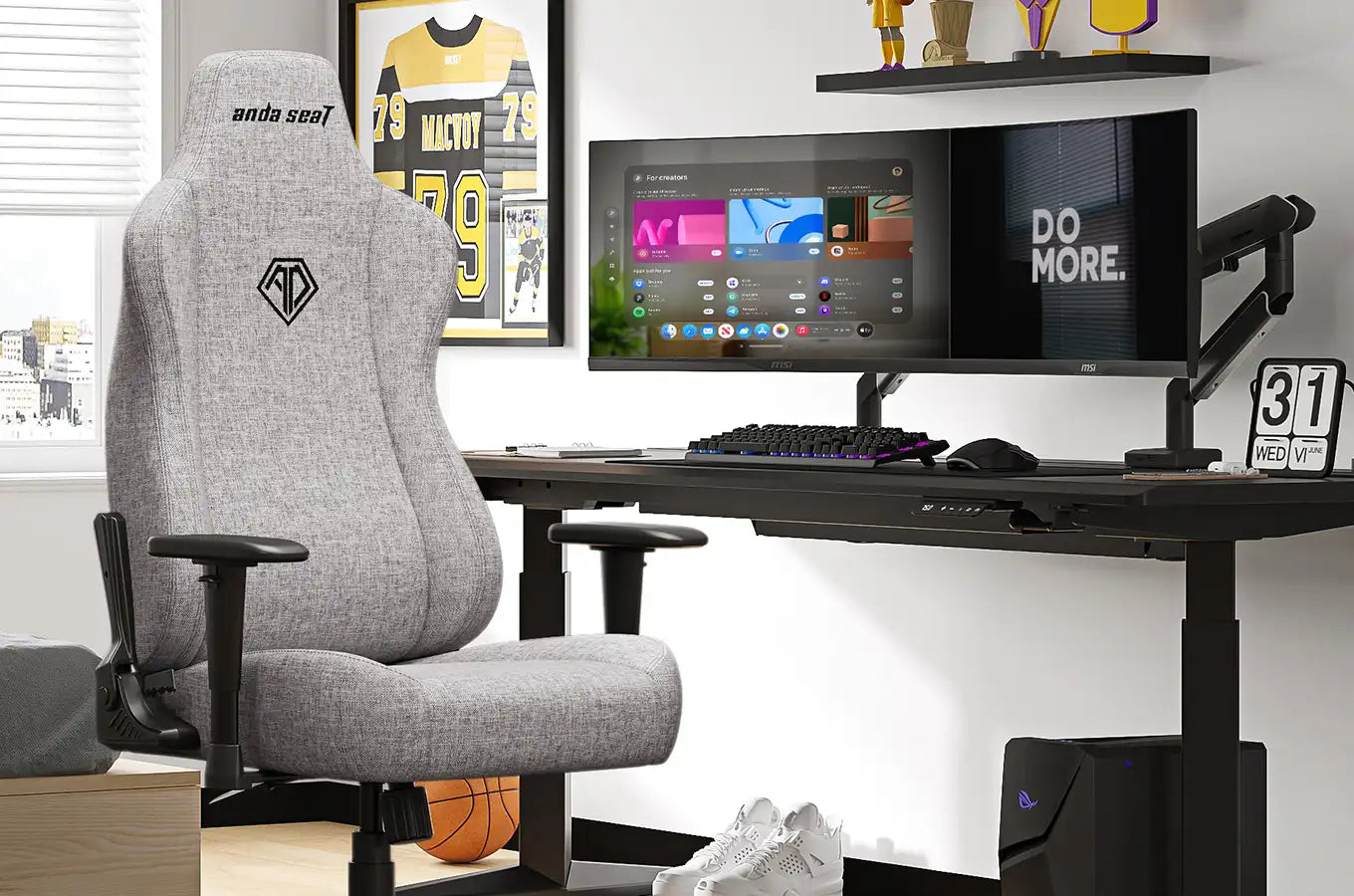 compact bedroom gaming setup with comfortable video gaming chair