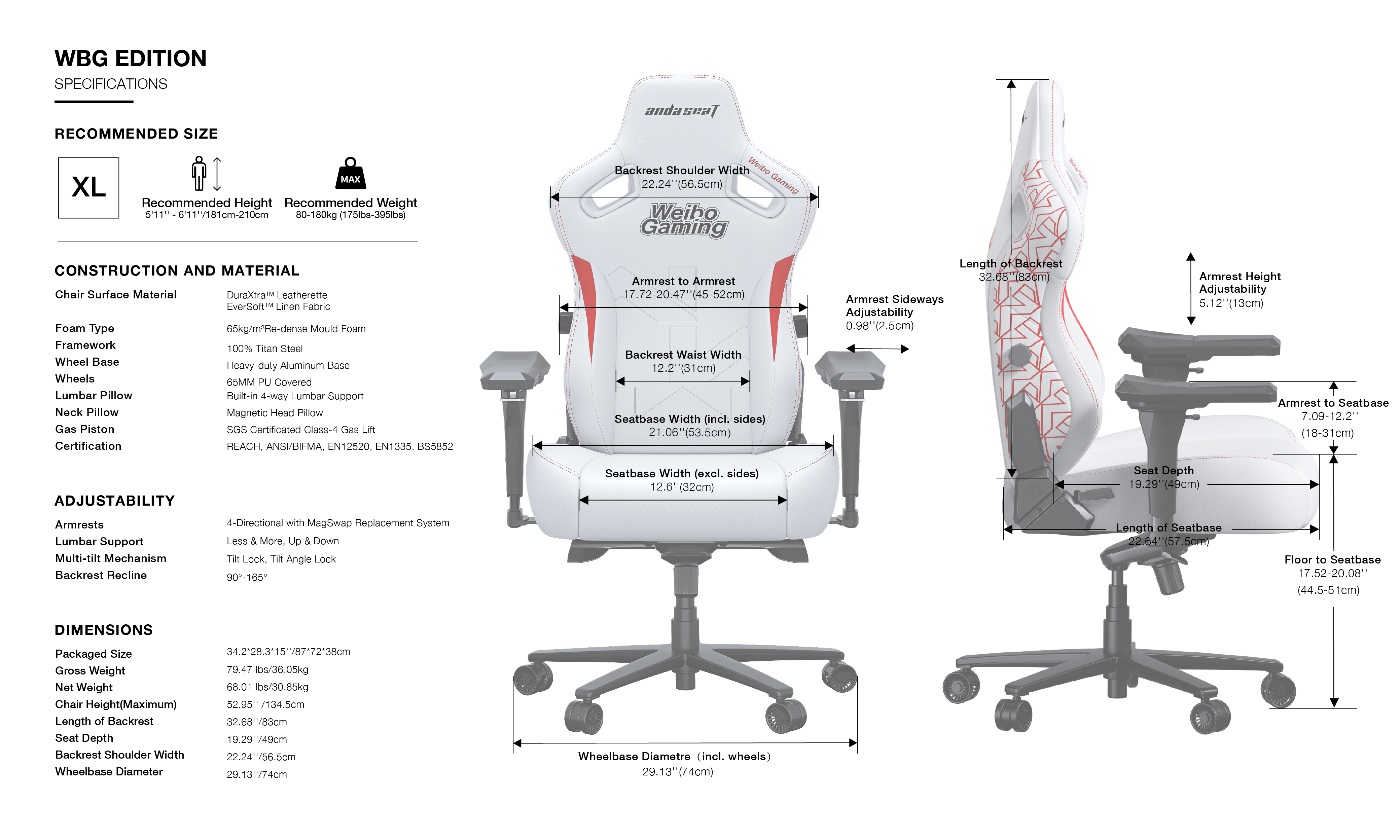 Anda seat 2025 size guide